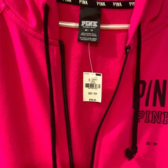 Brand new Victoria secret pink XS-TP Fuschiia zip longer hoodie - Picture 2 of 5